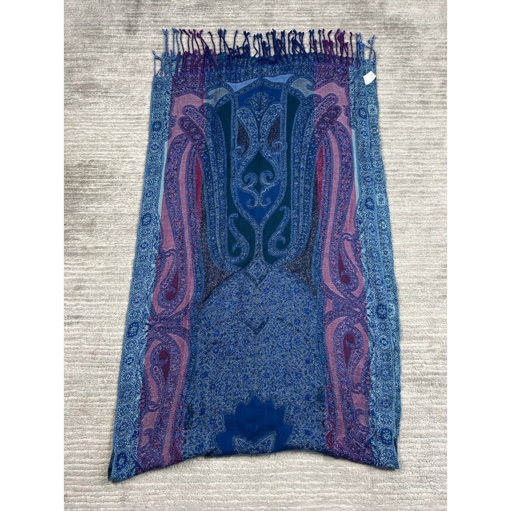 Unbranded Scarf Womens OS Blue Purple Paisley Metallic Fringed Pashmina Wrap